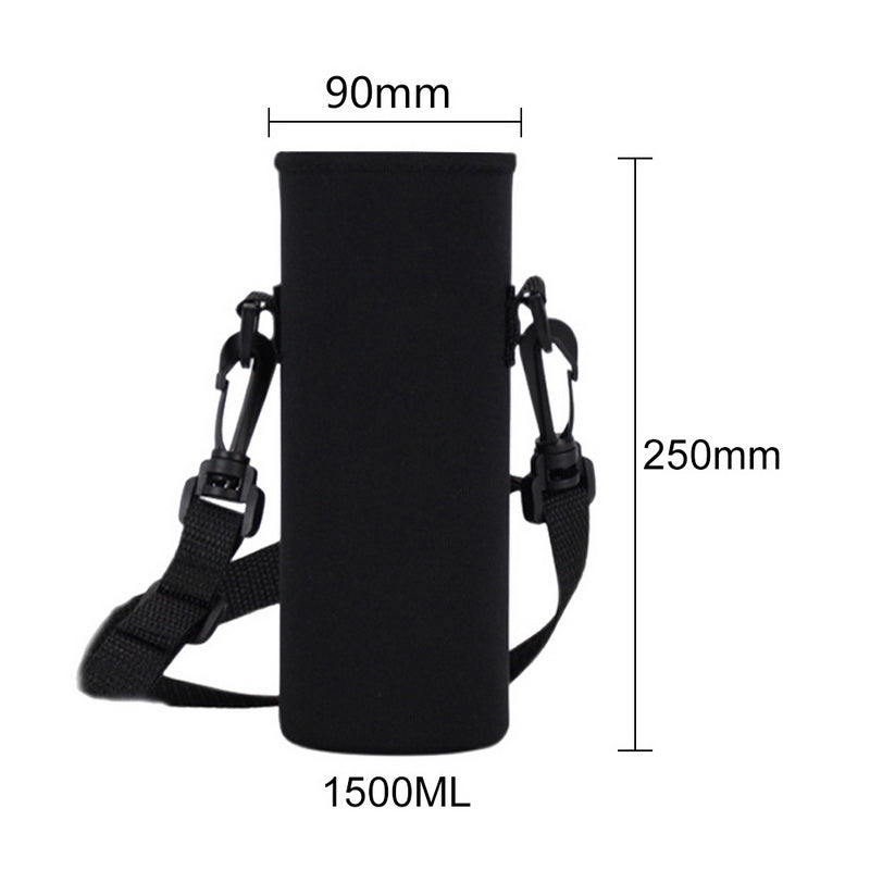 Black water bottle carrier bag with strap