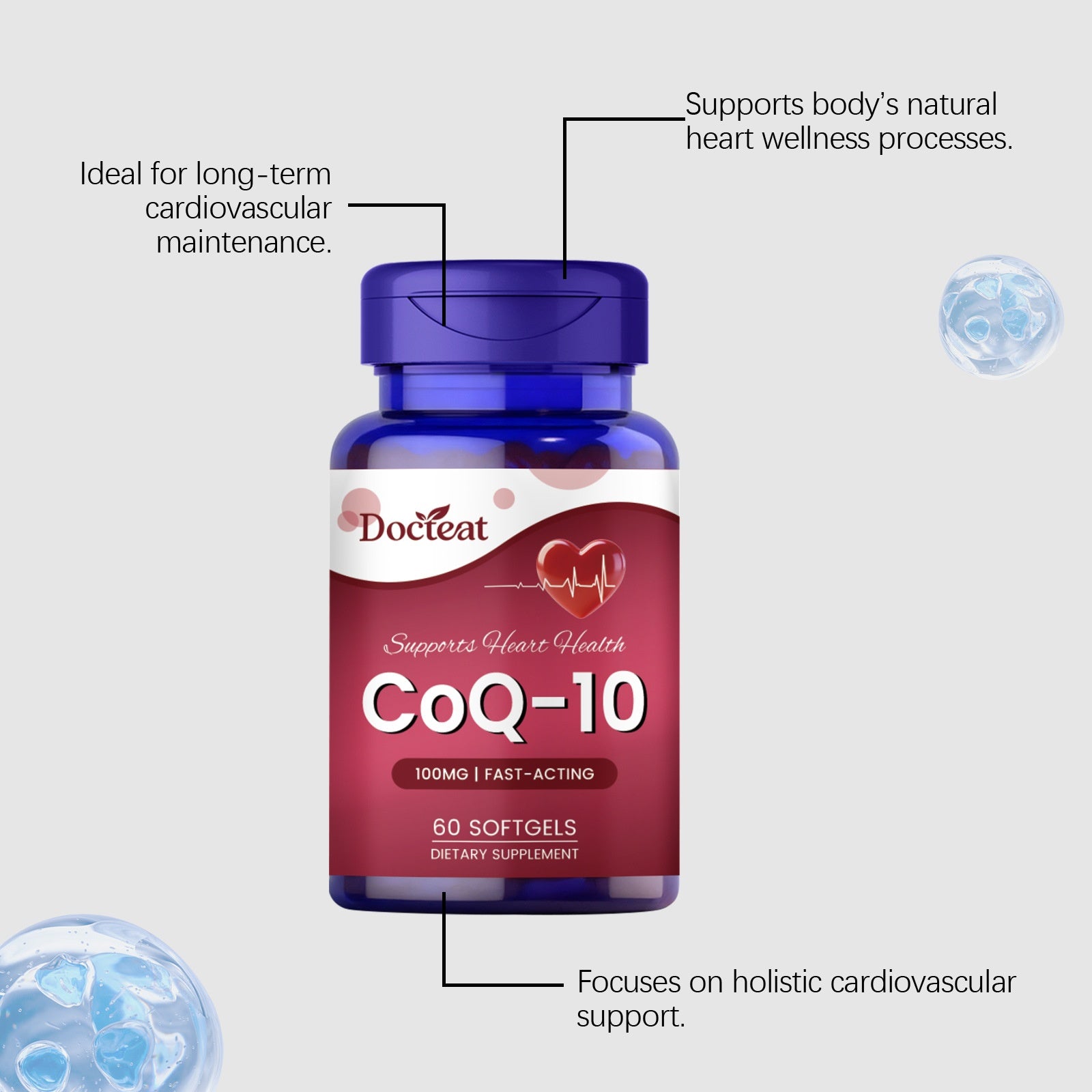 CoQ10 Heart Health Supplement | 60 Softgels for Cardiovascular Support to promote heart wellness.