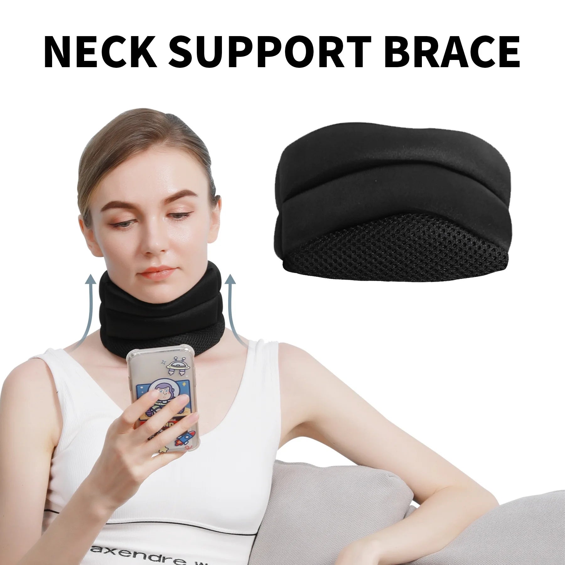 Black foam neck brace for daily cervical collar pain relief