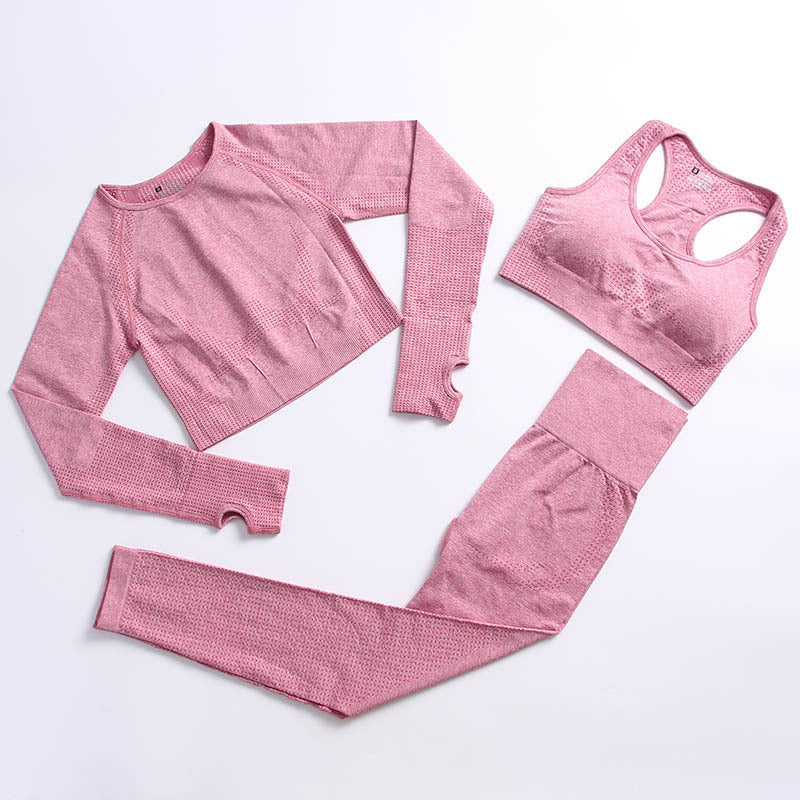 Yoga clothing suit women seamless pink stretch knit workout wear