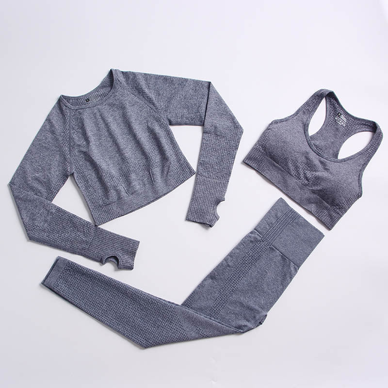 Yoga clothing suit women seamless gray long sleeve fitness suit