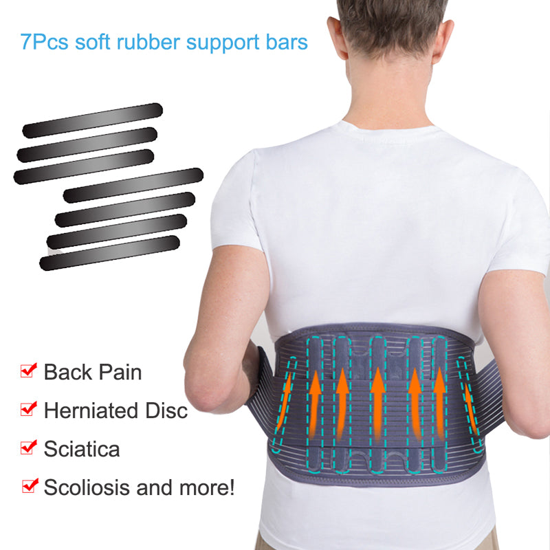 Man wearing lumbar waist support belt for sports protection