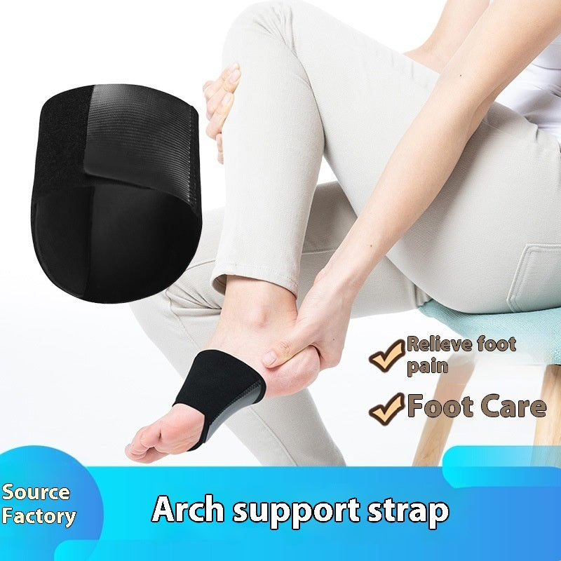A person using a portable foot arch support belt to relieve foot pain and ensure optimal foot care during activities.